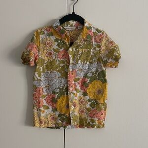 Janie and Jack Floral Button Down Shirt - Green, Yellow, Pink